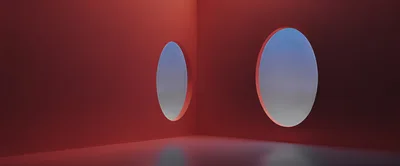 Minimalist Red Room With Oval Windows