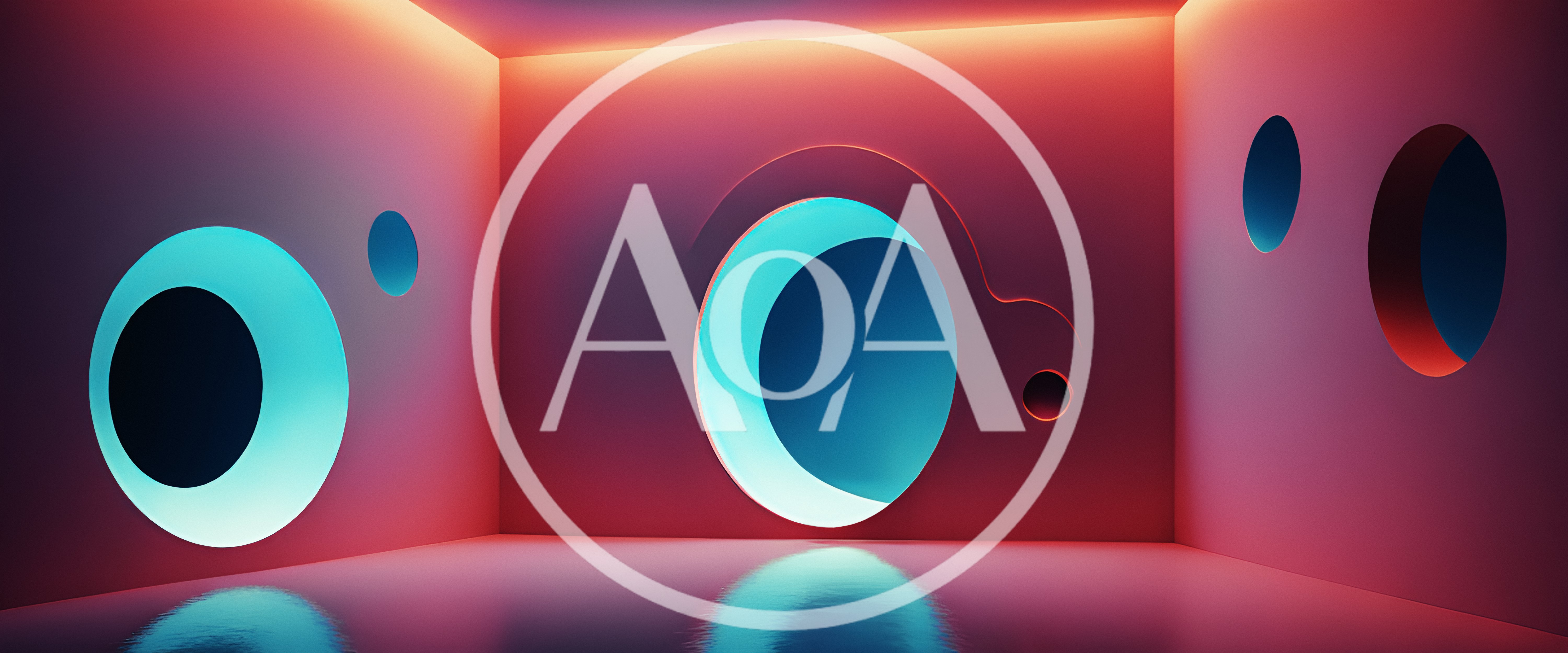 Abstract Minimalist Room With Glowing Circular Portals