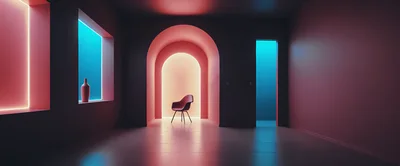 Minimalist Interior With Archway And Modern Chair