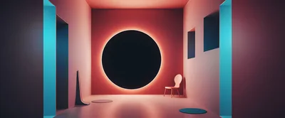 Minimalist Room With Glowing Circular Portal And Chair