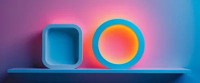 Minimalist Geometric Shapes With Neon Glow On Shelf