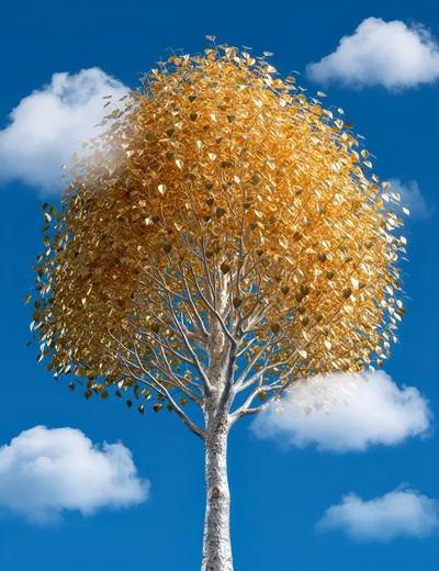 Golden Leaf Tree Against A Bright Blue Sky