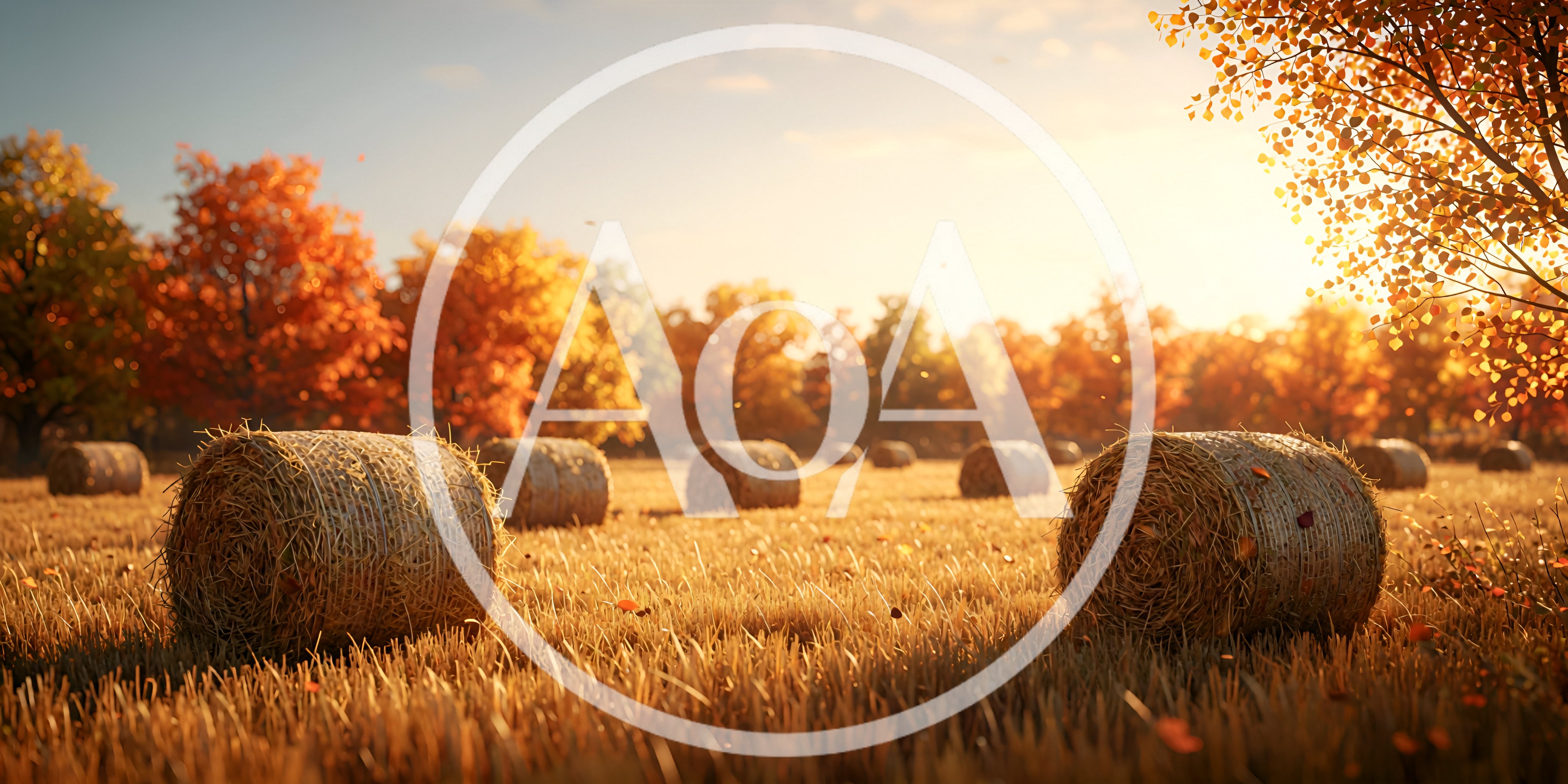Round Hay Bales In A Golden Autumn Field
