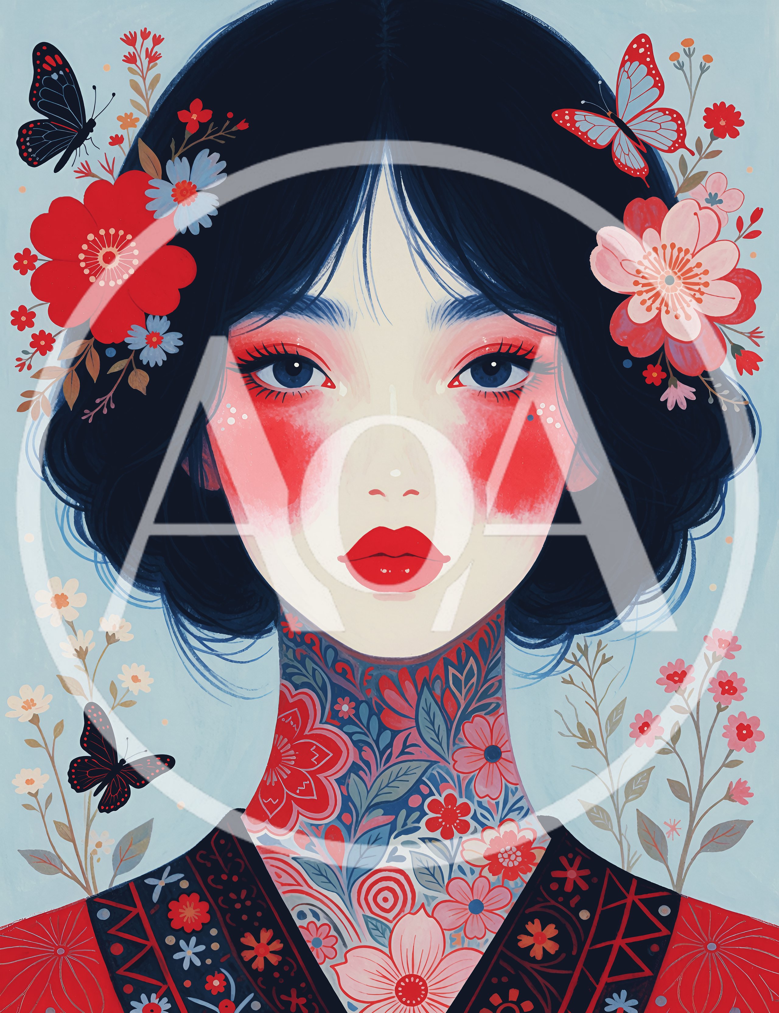 Portrait Of A Woman With Floral Neck Tattoos