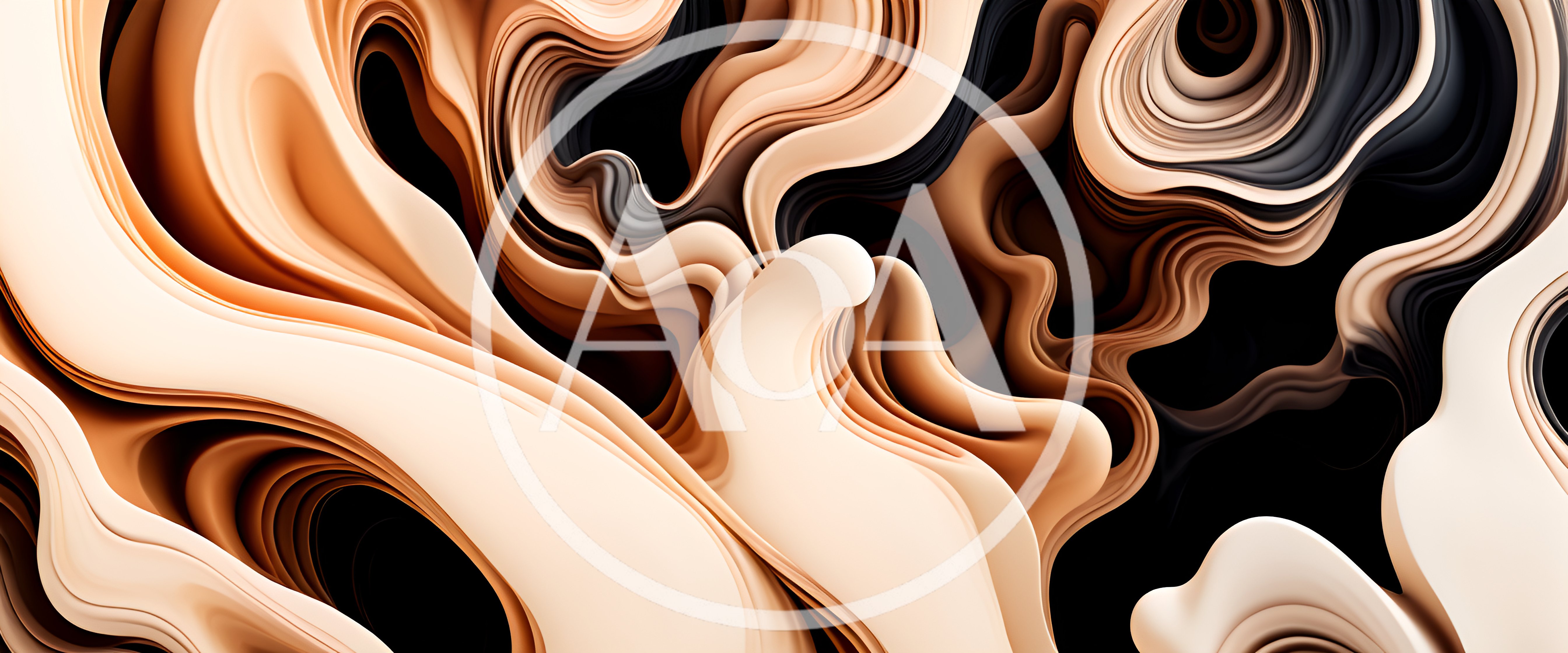 Abstract Fluid Waves In Cream And Black