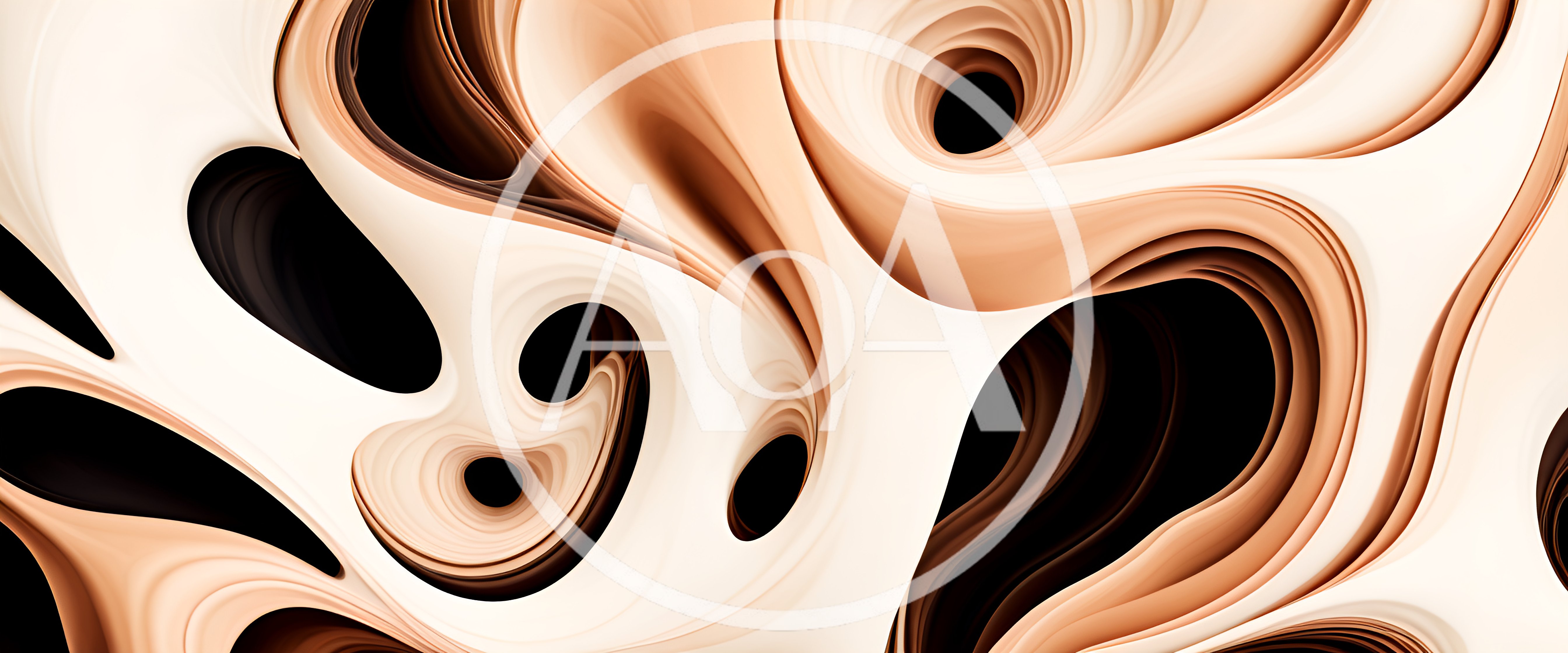 Abstract Fluid Liquid Swirls In Cream And Brown