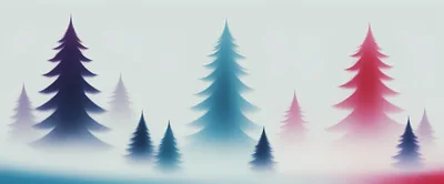 Abstract Watercolor Forest With Colorful Pine Trees