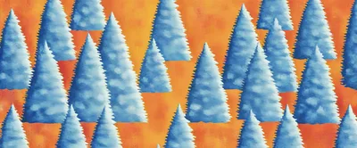 Watercolor Illustration Of Blue Pine Trees On Orange Background