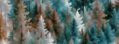 Abstract Watercolor Forest Landscape With Pine Trees