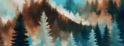 Abstract Impressionist Painting Of A Misty Pine Forest