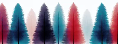 Abstract Watercolor Forest With Colorful Stylized Pine Trees
