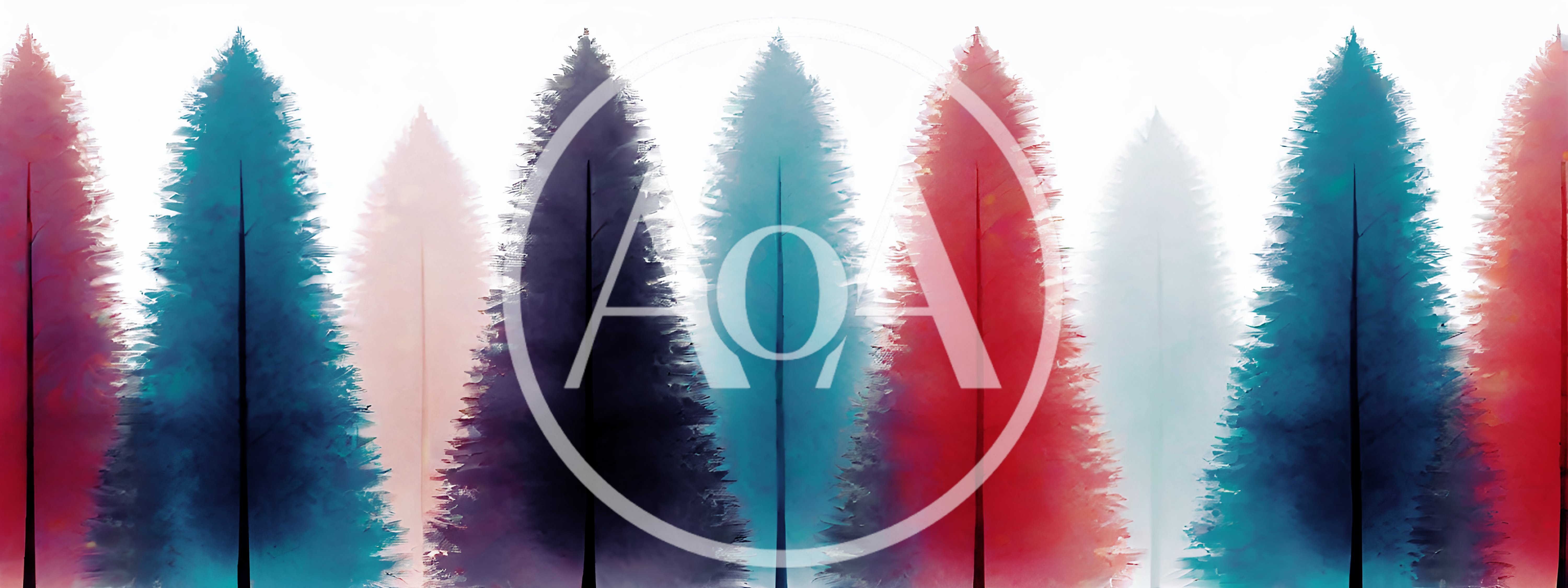Abstract Watercolor Forest With Colorful Stylized Pine Trees