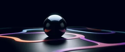 Glossy Black Sphere With Abstract Neon Glowing Paths