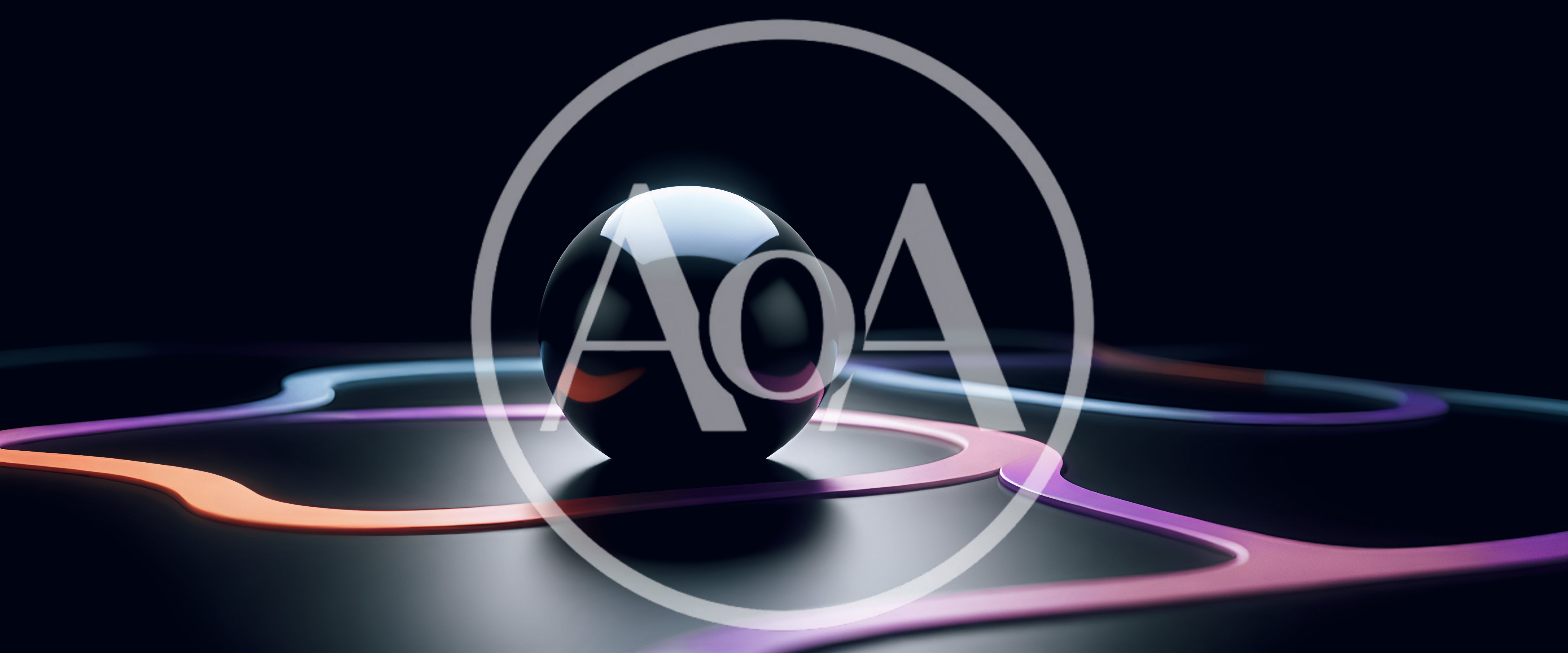 Glossy Black Sphere With Abstract Neon Glowing Paths