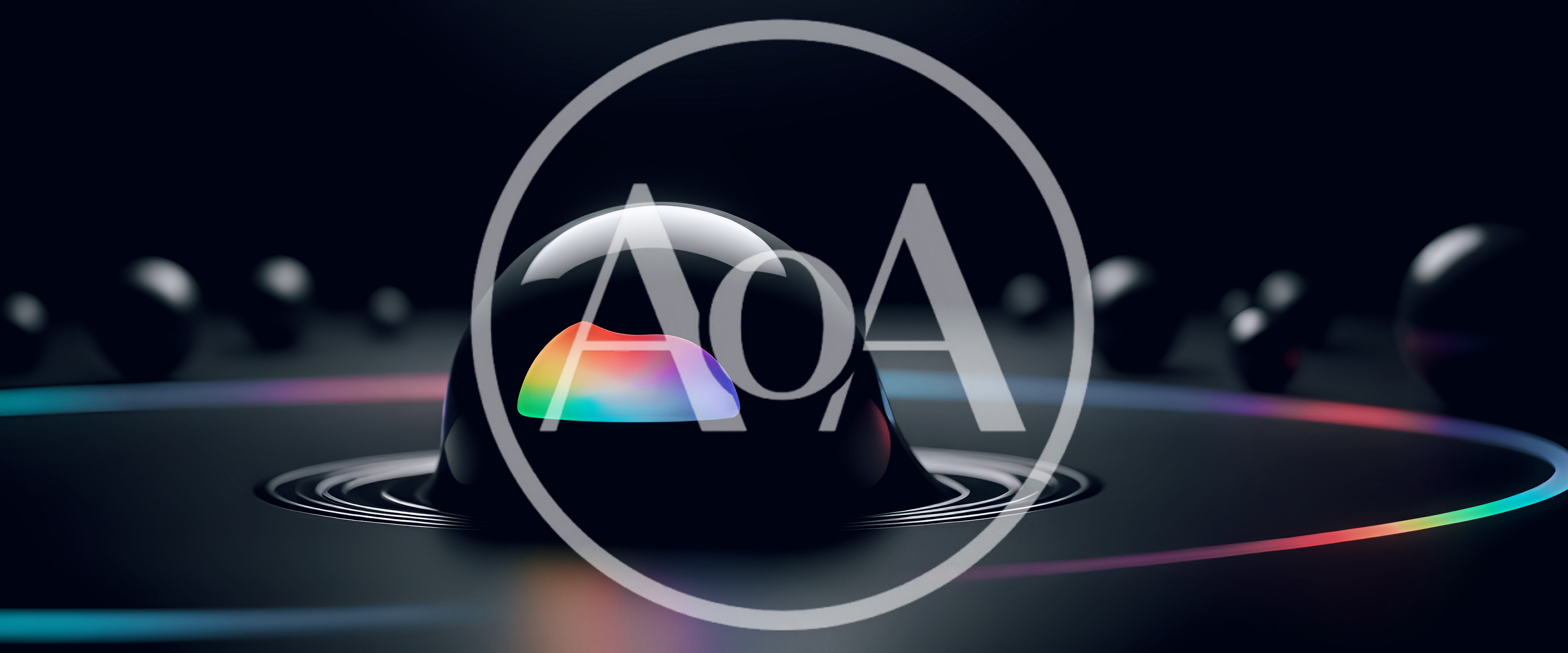 Abstract Glossy Black Sphere With Iridescent Core