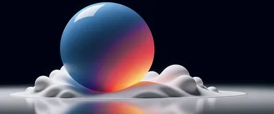 Abstract Gradient Sphere Resting On White Fluid Surface