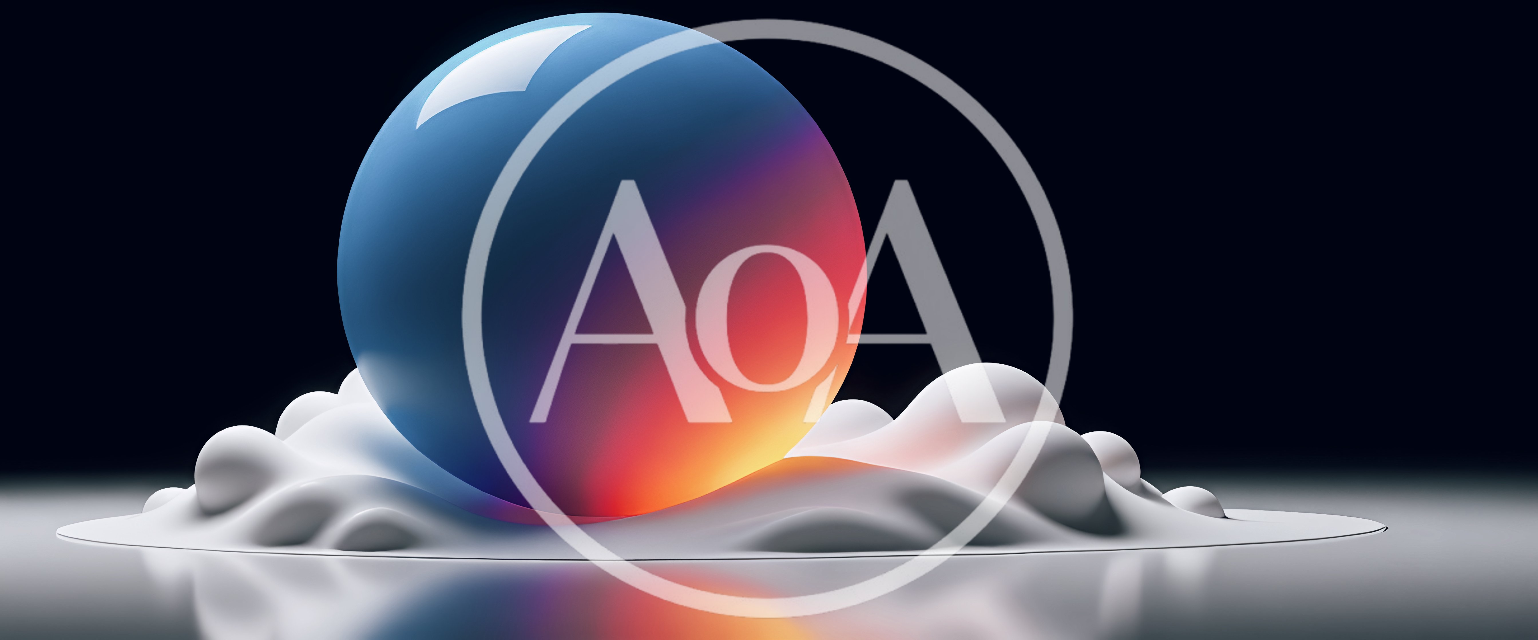 Abstract Gradient Sphere Resting On White Fluid Surface
