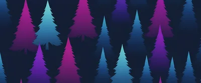 Stylized Digital Illustration Of A Neon Forest