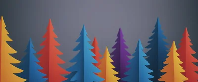 Colorful Paper Cutout Christmas Trees On Grey Background