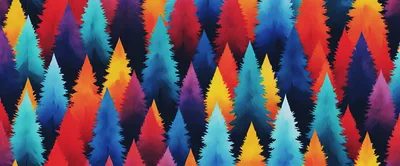 Abstract Watercolor Forest Pattern With Colorful Pine Trees