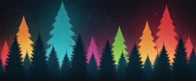 Abstract Forest Landscape With Glowing Colorful Pine Trees