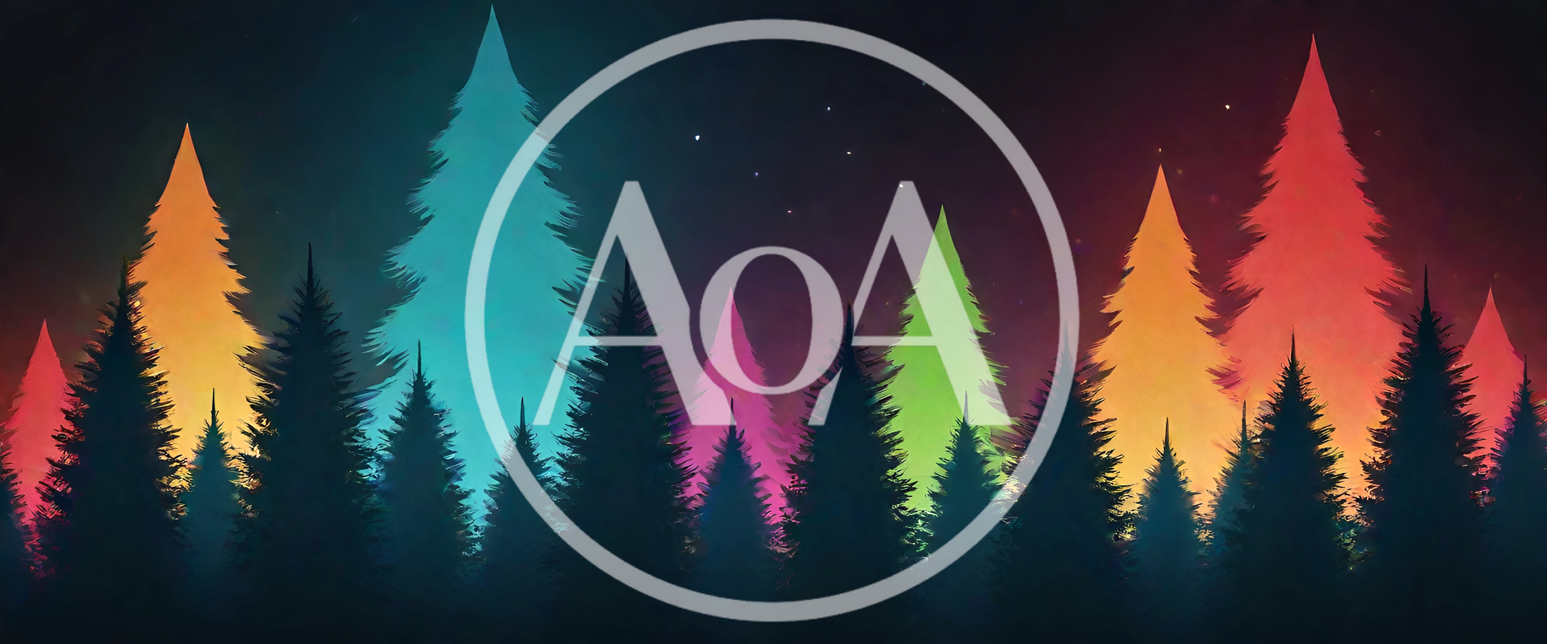 Abstract Forest Landscape With Glowing Colorful Pine Trees