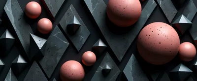 Abstract 3D Composition With Pink Spheres And Marble Shapes