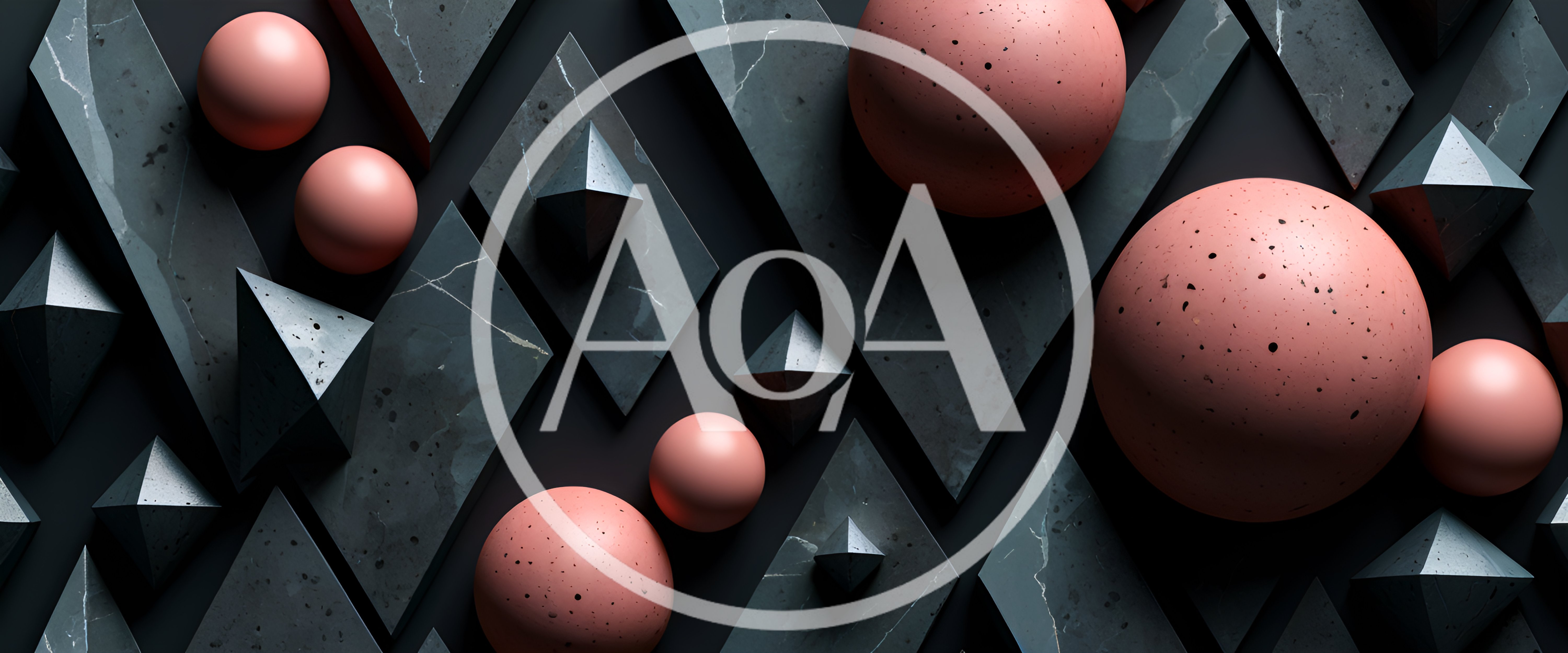 Abstract 3D Composition With Pink Spheres And Marble Shapes
