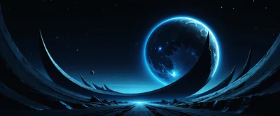 Surreal Alien Landscape With Glowing Blue Planet