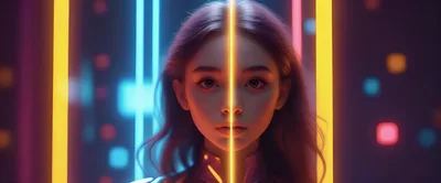 Portrait Of A Young Woman With Neon Lighting