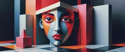 Abstract Geometric Portrait With Cubist Style Face