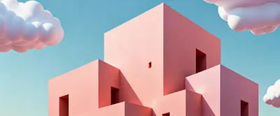 Minimalist Pink Geometric Building Against Blue Sky
