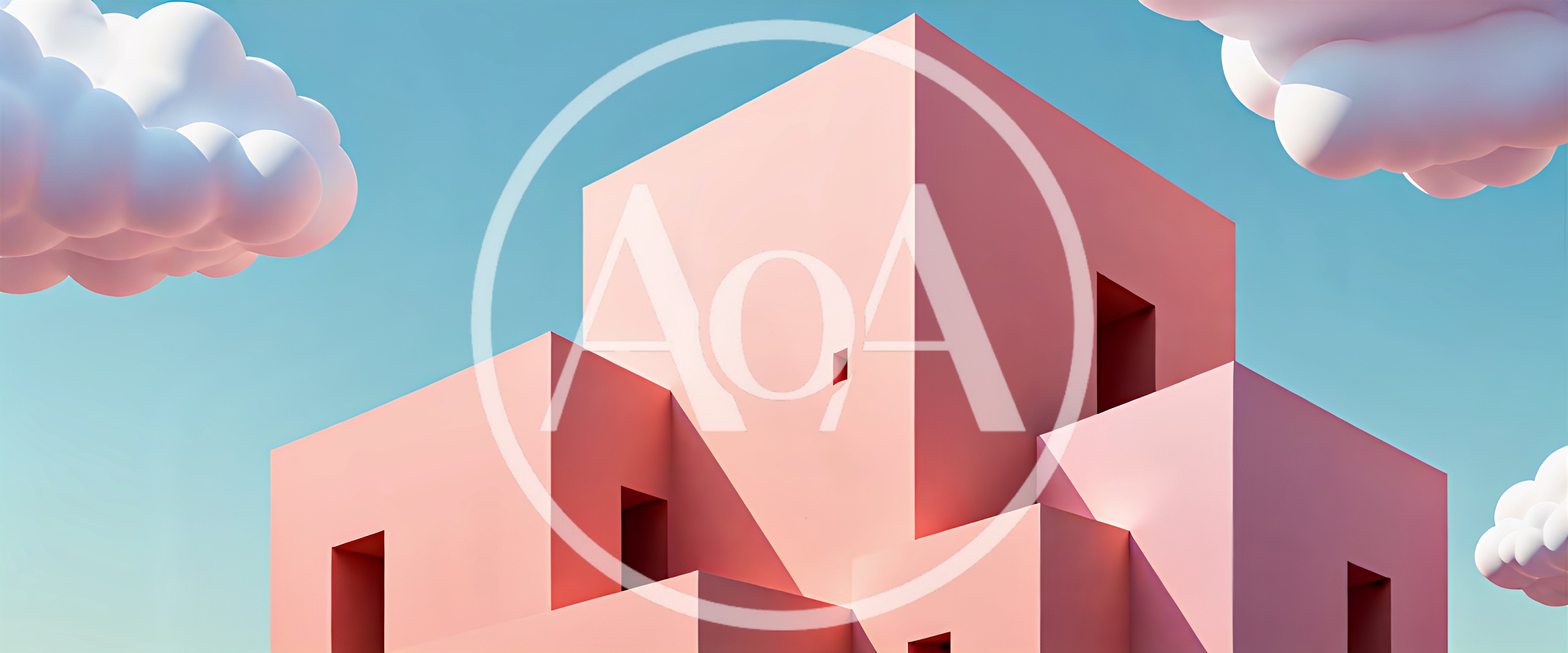 Minimalist Pink Geometric Building Against Blue Sky