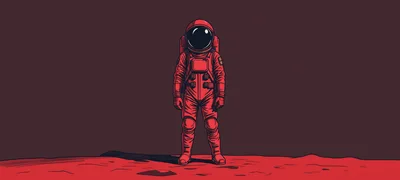 Red Astronaut Standing On A Martian Surface