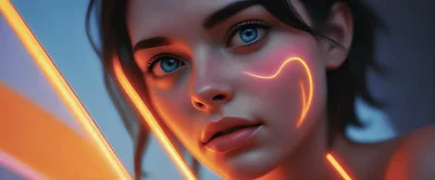 Portrait Of A Young Woman With Neon Light Effects