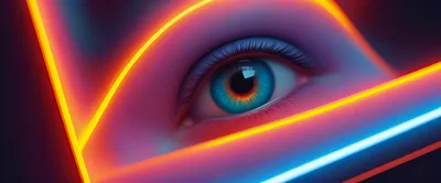 Close Up Of A Human Eye With Neon Lighting