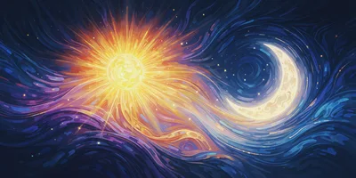 Sun and Moon Celestial Art in Van Gogh Style