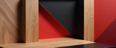 Abstract Geometric Background With Wood And Red Panels