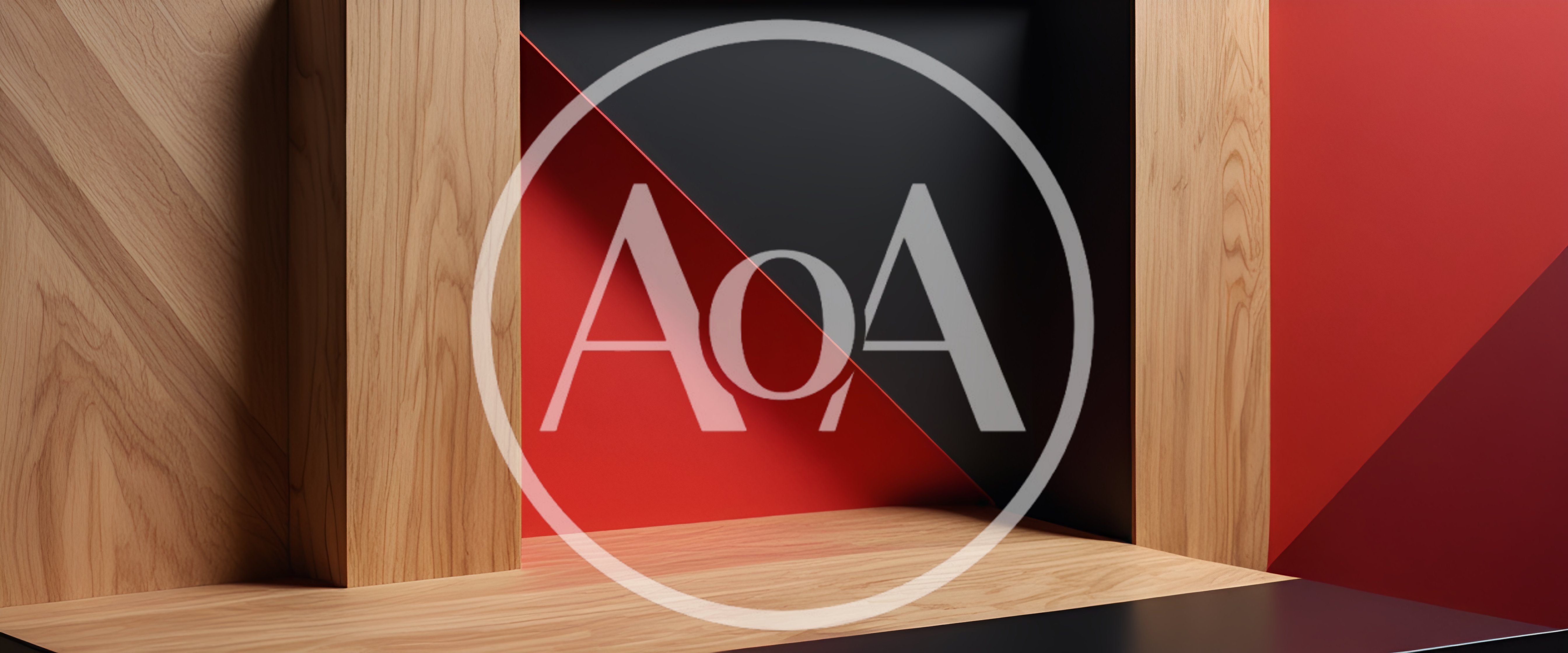 Abstract Geometric Background With Wood And Red Panels