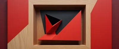 Abstract Geometric Sculpture With Red And Black Shapes