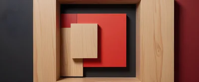 Abstract Geometric Composition With Wood And Red Panels