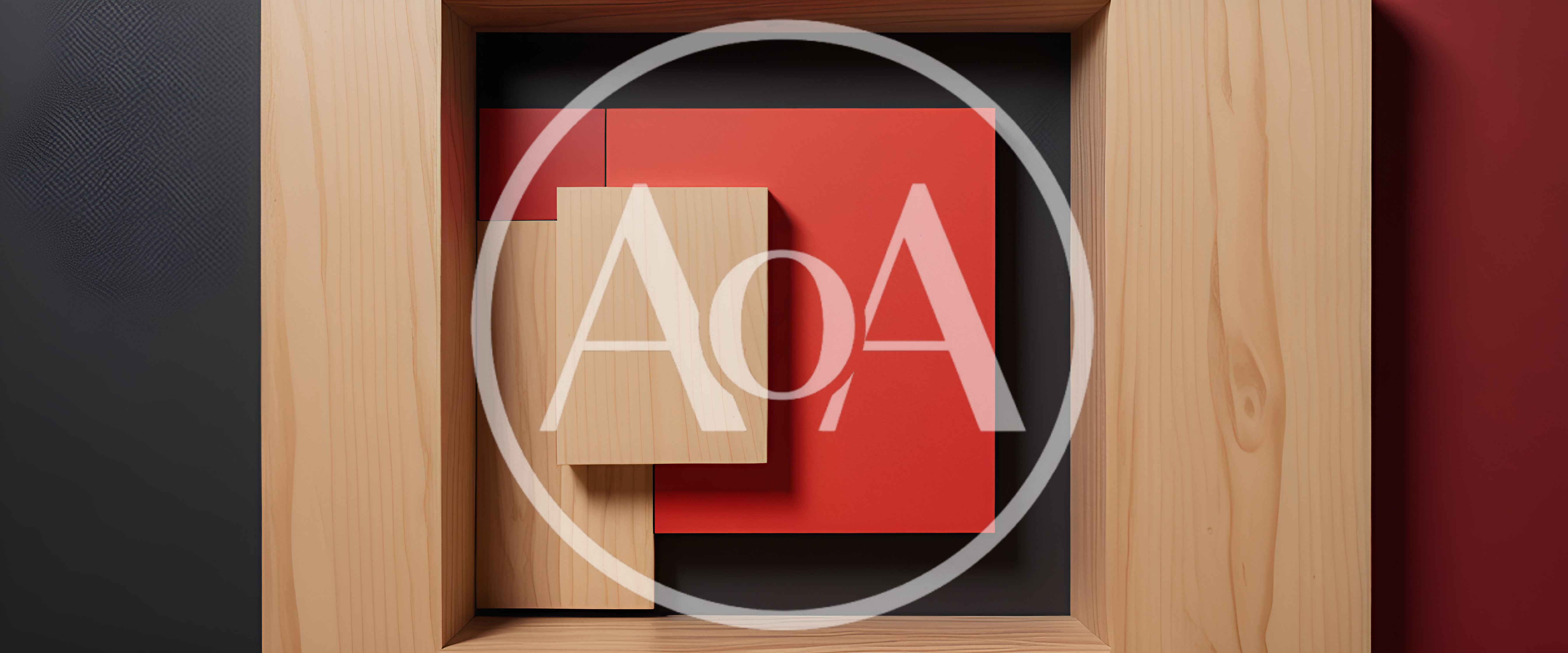 Abstract Geometric Composition With Wood And Red Panels
