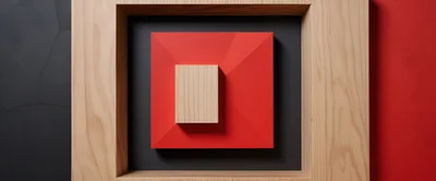 Abstract Geometric Composition With Wood And Red Panels
