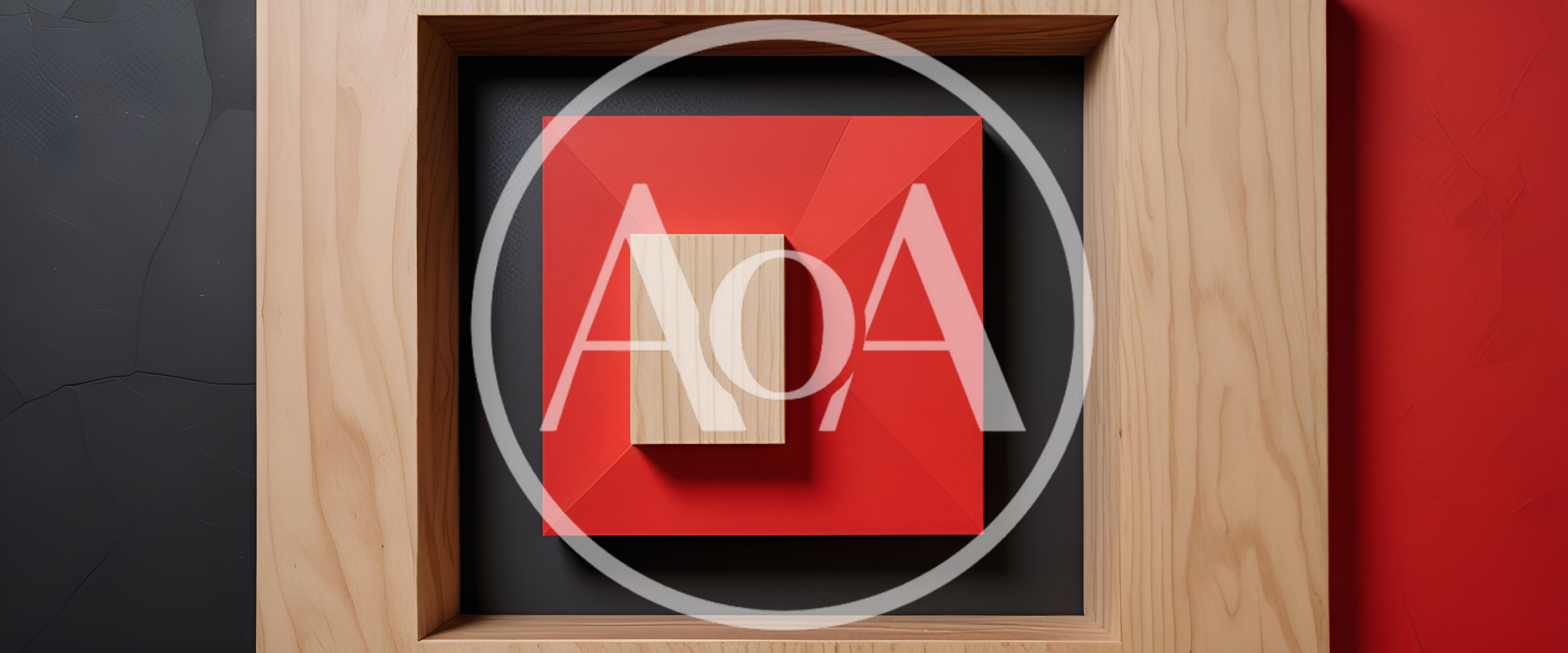 Abstract Geometric Composition With Wood And Red Panels
