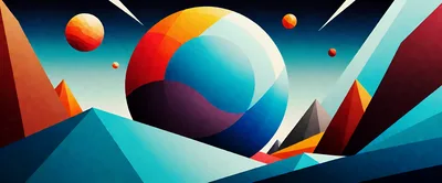 Abstract Geometric Landscape With Floating Spheres