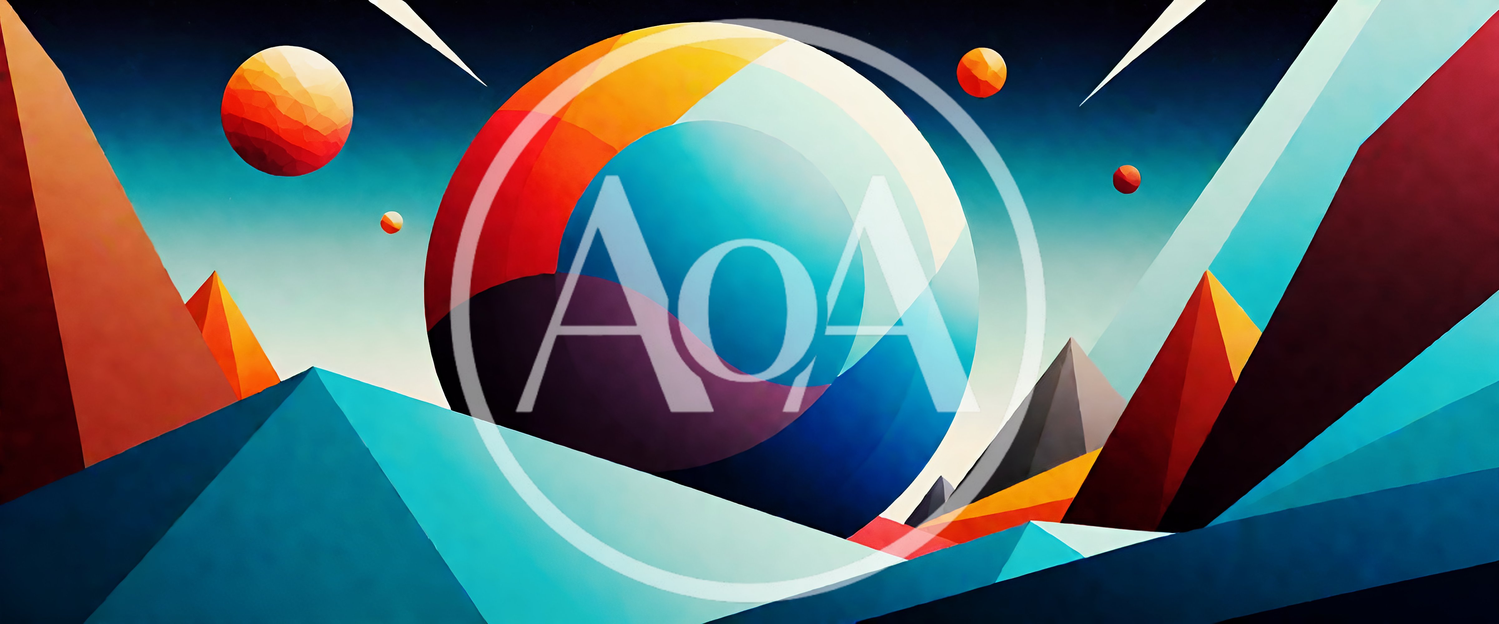Abstract Geometric Landscape With Floating Spheres