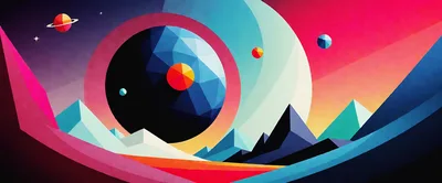 Abstract Geometric Space Landscape With Planets