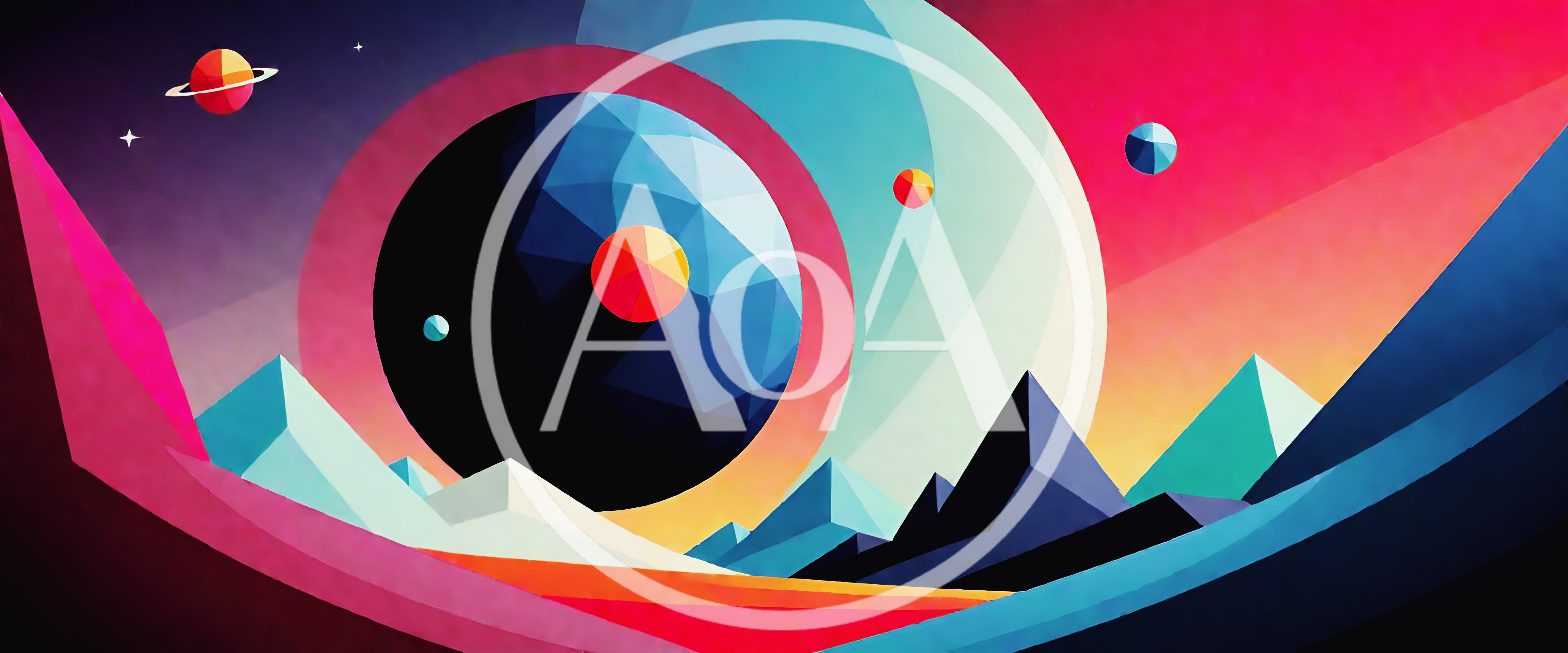 Abstract Geometric Space Landscape With Planets