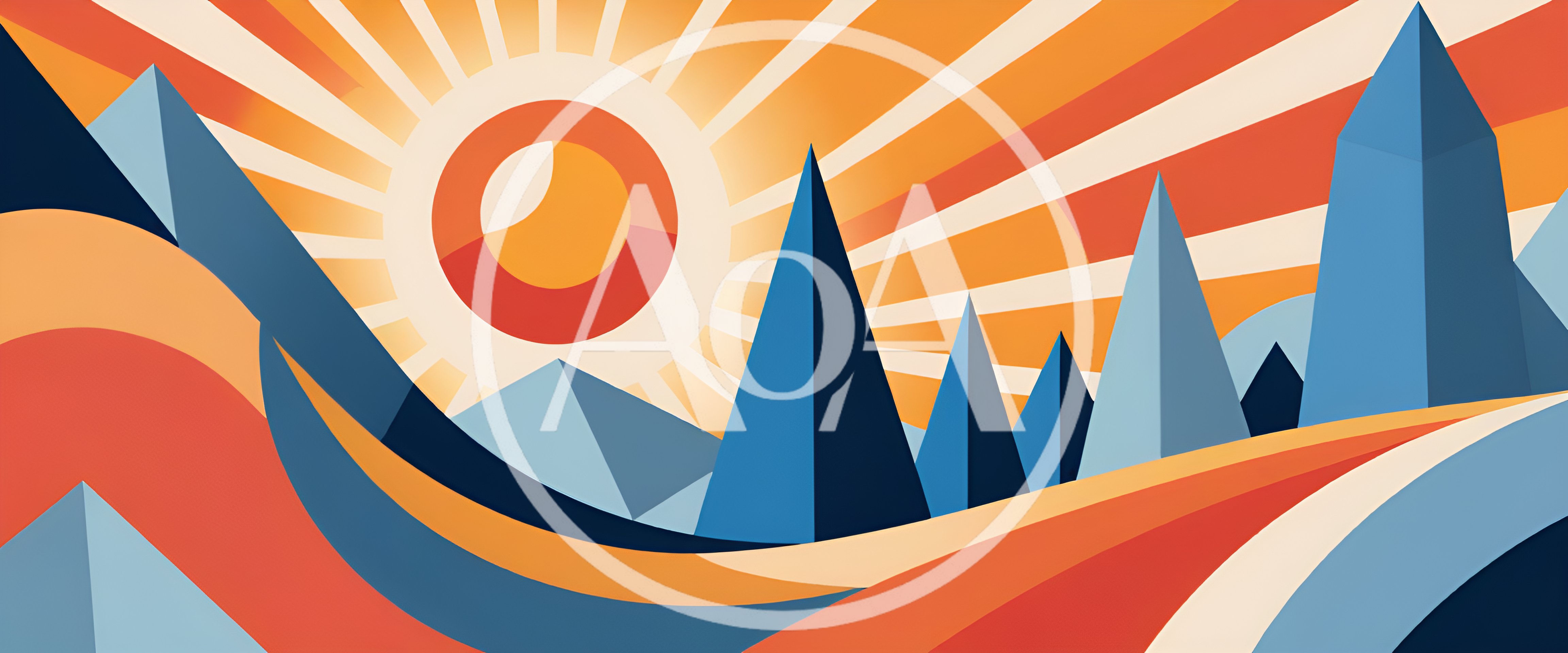 Abstract Geometric Landscape With Sun And Mountains