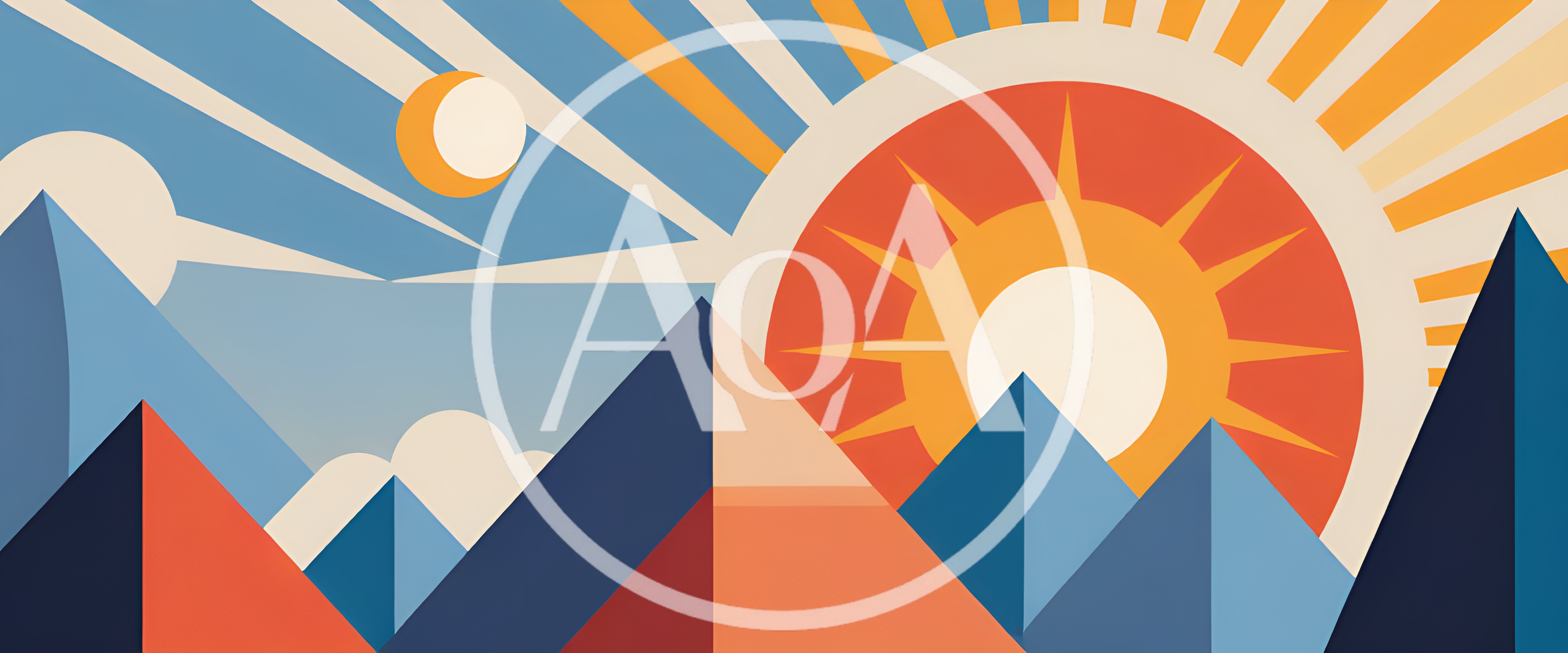 Abstract Geometric Mountain Landscape With Sun And Moon